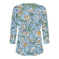 thumbnail image 4 of Njagoc3 Womens Yellow & Blue Floral Print Crew-Neck Top, Lightweight Rayon Blend, 3/4 Sleeves, Summer Outdoor Events, Casual Errands & Beach Trips, 4 of 6