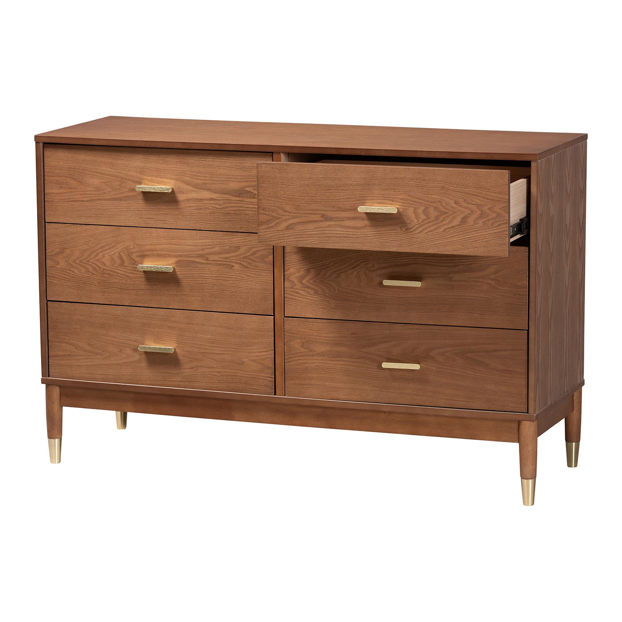 Baxton Studio Mandolin Mid-Century Dresser, 6-Drawer, Walnut Brown