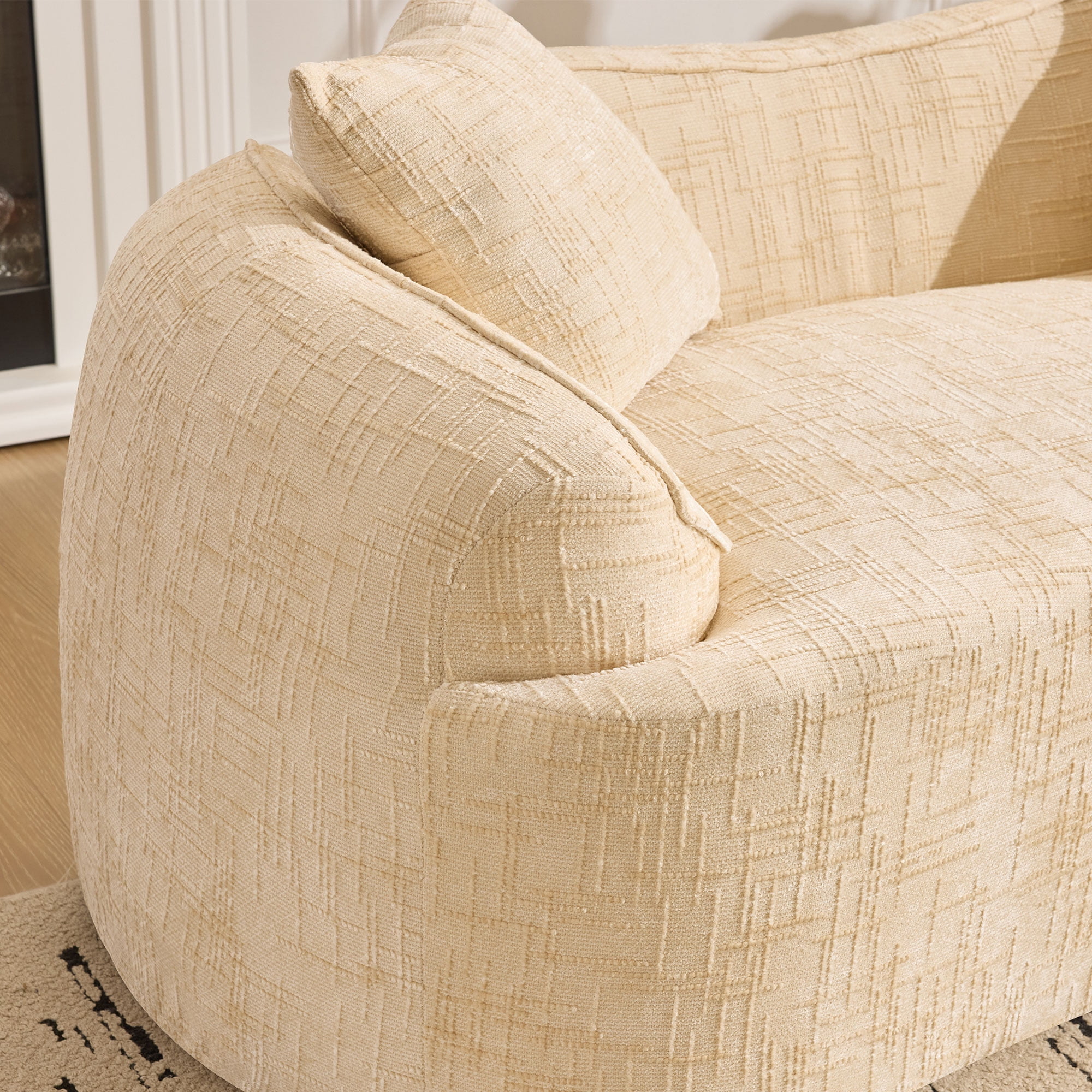 Curved Loveseat, Beige Compress Chenille Sofa with Two Pillows and Armrests, Foam Spring 2-Seater for Small Apartment Living Room or Bedroom, 67-Inch