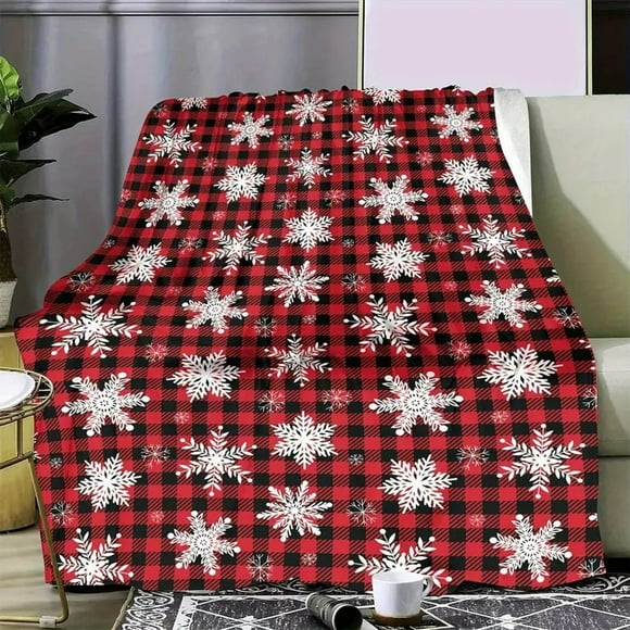 Suncoda Nap Blanket, Christmas Theme Snowflake Plaid Blanket Soft and Warm Sofa Bedroom Bedding Decorative Blanket