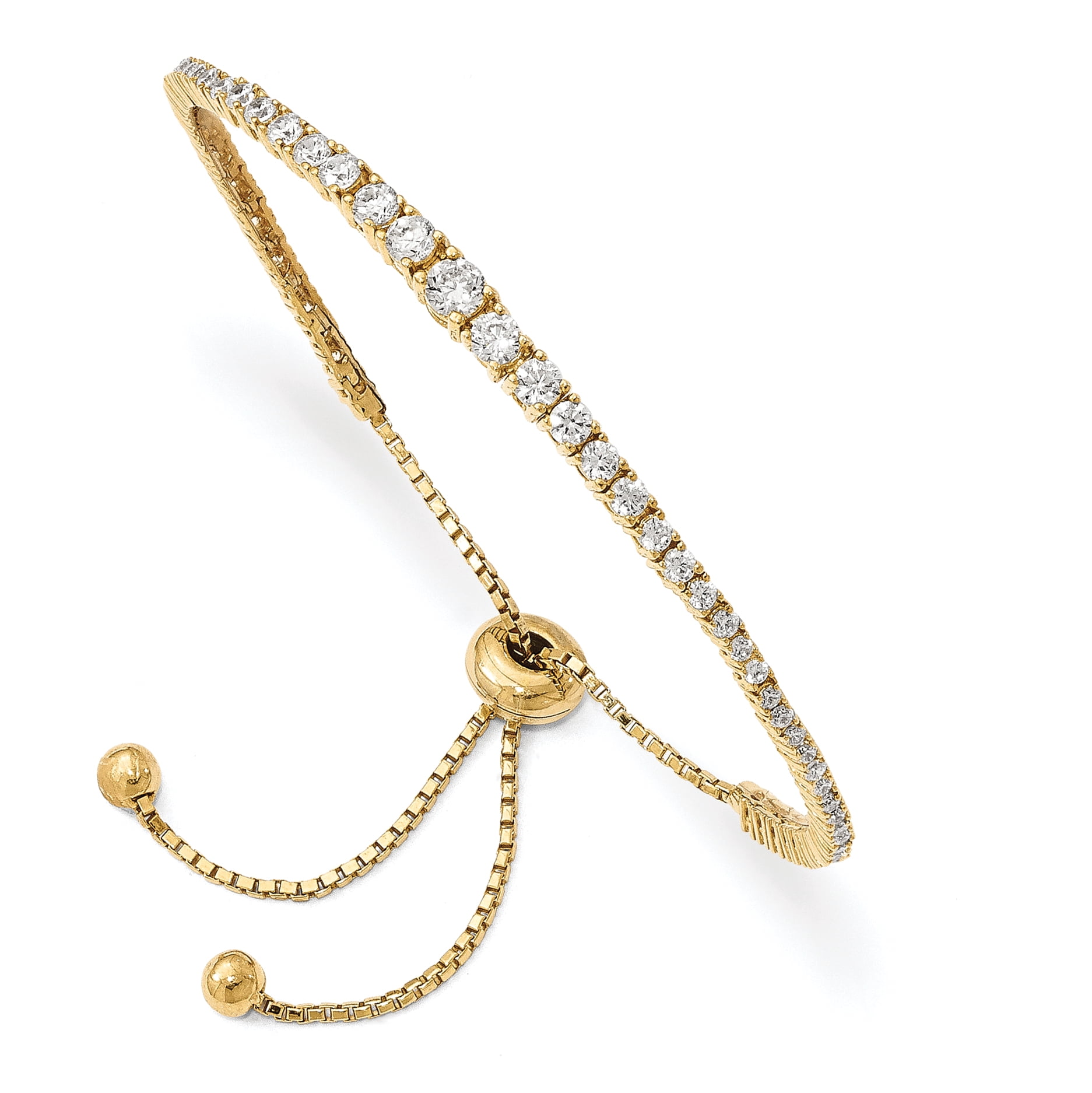 925 Sterling Silver Gold Tone Plated 67 Stone Graduated Cubic Zirconia Cz Adjustable 5 Inch Up To 9 Bracelet Stretch Wrap