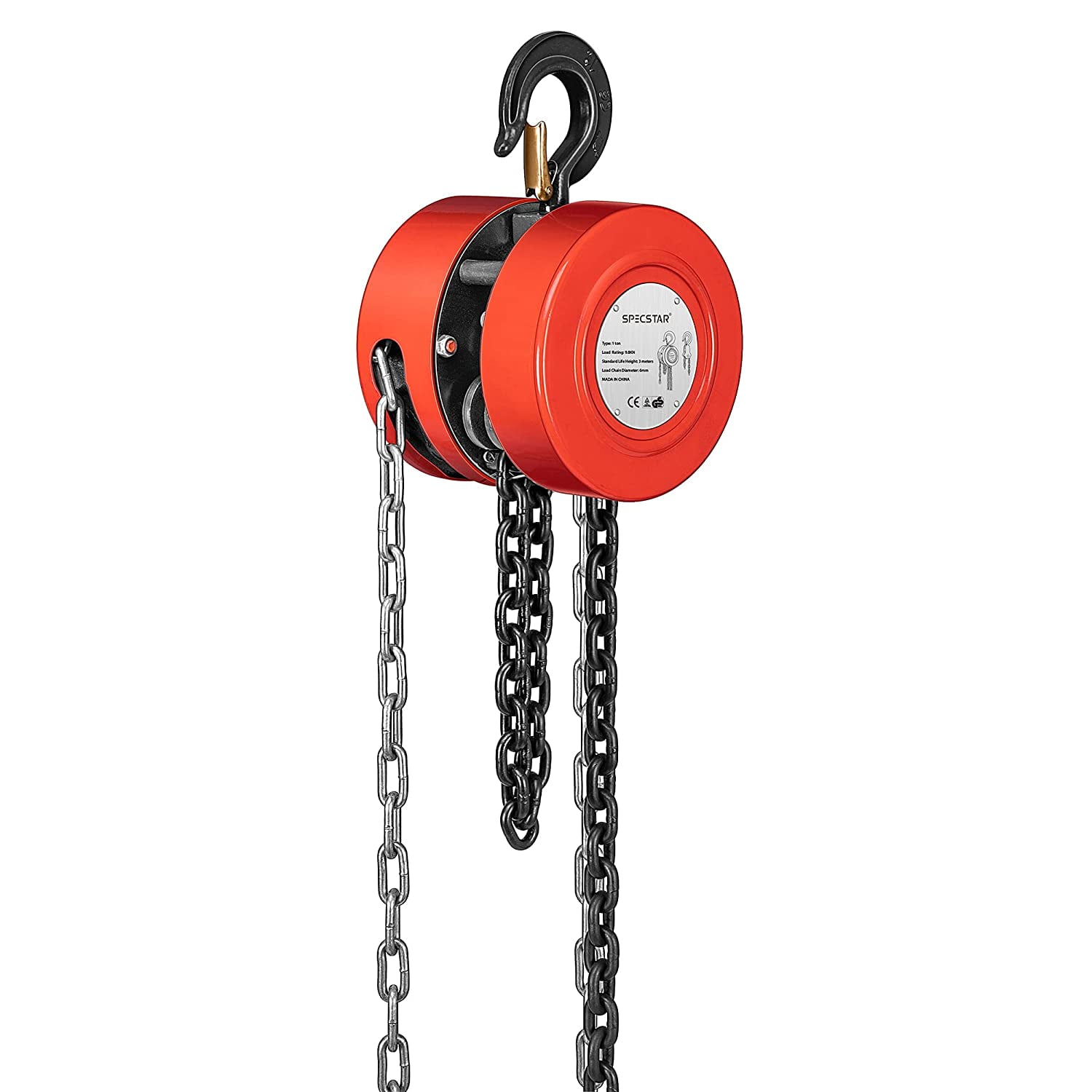 SPECSTAR 10 Feet Manual Hand Lift Steel Chain Block Hoist with 2 Hooks 2 Ton Capacity Black 4000 LB