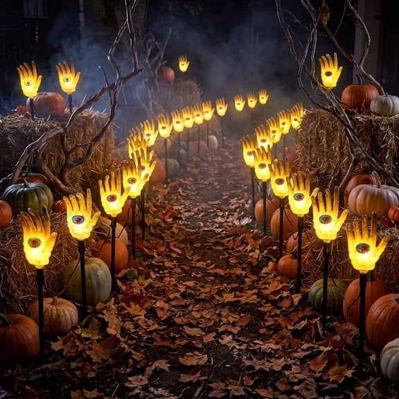 10 Pack Halloween Skeleton Hands Stake Lights 11X8 Inch Solar Powered Outdoor Waterproof for Yard Walkway Path Spooky Halloween Decorations