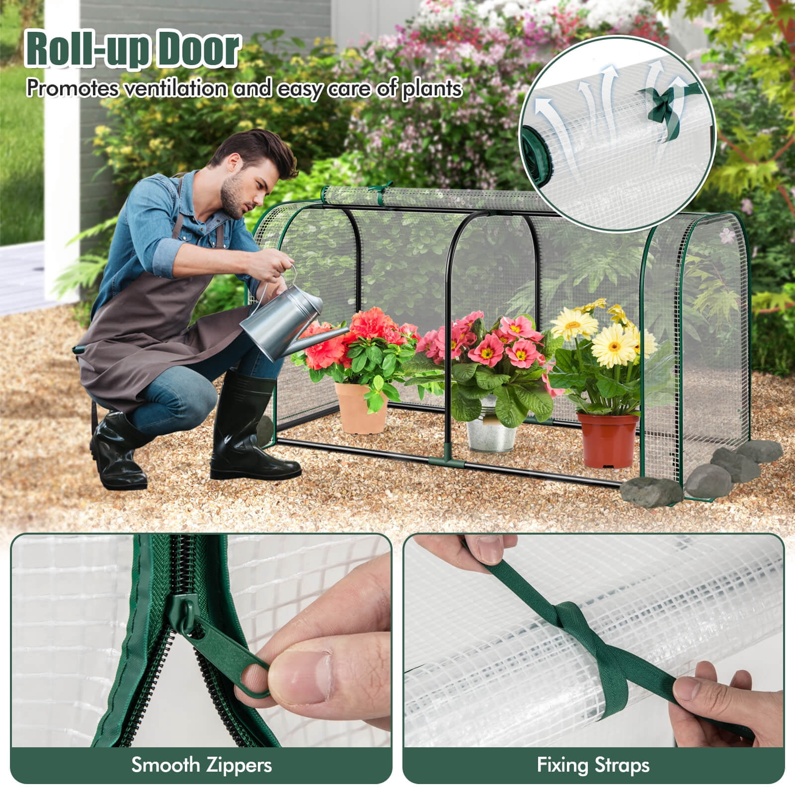 Costway Portable Mini Greenhouse 47" x 22" x 24" Outdoor Indoor Tunnel Greenhouse White