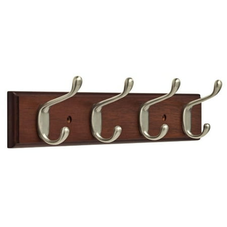- Franklin Brass 16 in. Rail with 4 Heavy Duty Coat and Hat Hooks in Bark and Satin Nickel