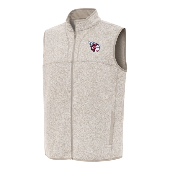 Men's Antigua Oatmeal Cleveland Guardians Fortune Full-Zip Vest