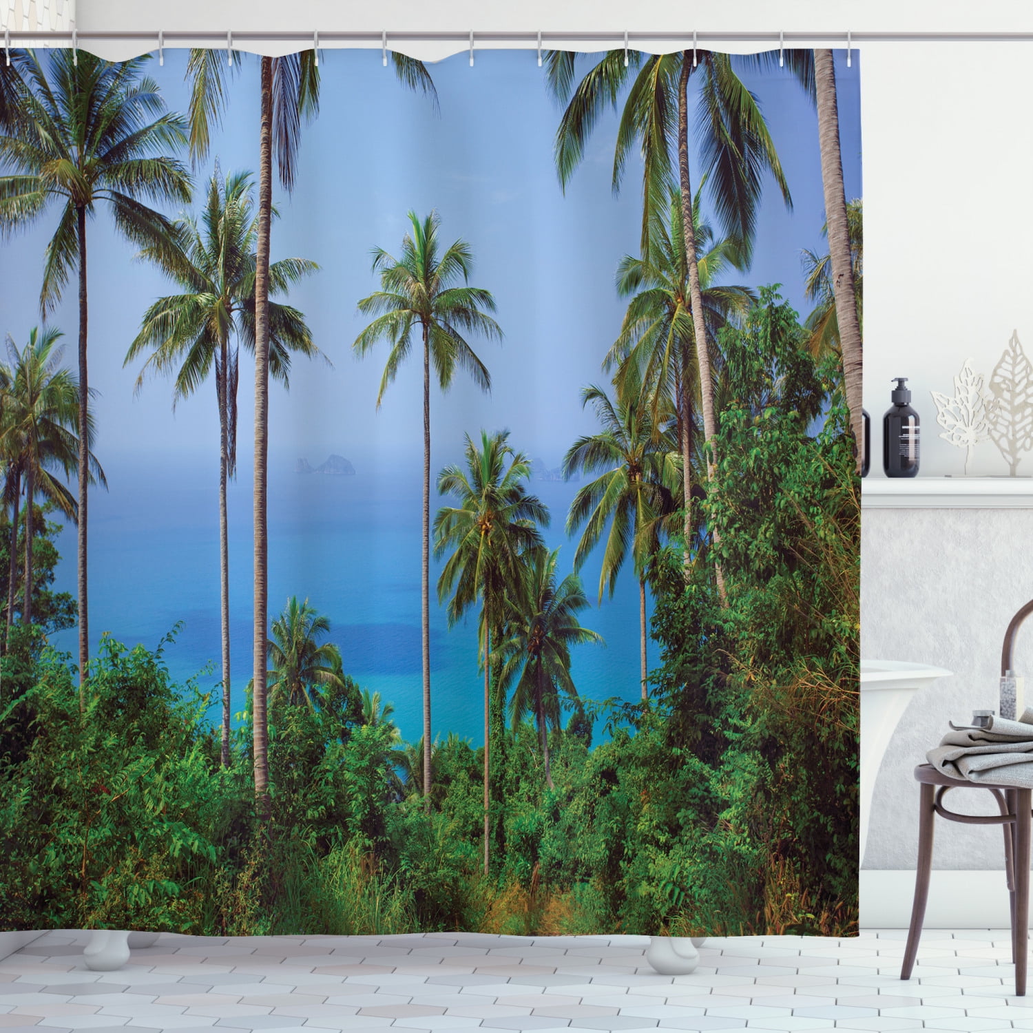 Palm Tree Shower Curtain Ocean Scene, Tropical Beach Shower Curtain Uk