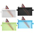 thumbnail image 3 of Mesh Pencil Bag Portable Pencil Stationery Bag Student Zipper Large Capacity File Bag To Start School Pouch Bag Pencil Roll Pouch Pencil Small Pouch 3 Ring Pencil Pouch Rose Metallic Pencil Slim Zip, 3 of 3