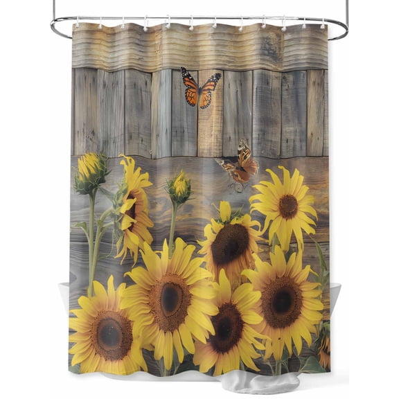 Fsddascl Sunflower Shower Curtain Set - 36" x 78" Bathtub Curtain with 12 Hooks, Spring Yellow Floral Rustic Butterfly Wood Grain Waterproof Fabric Stall Shower Curtains for Bathroom/Bathtub
