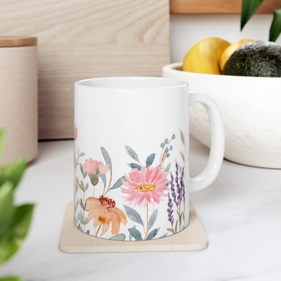 Floral Prinoffee Mug dmade Ceramic Spring Cup.