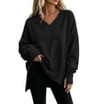 thumbnail image 5 of Vynhevius Women V‑Neck Sweatshirt Solid Long Sleeve Side Slit Drop Shoulder Loose Fall Winter Casual Pullover Top, 5 of 7