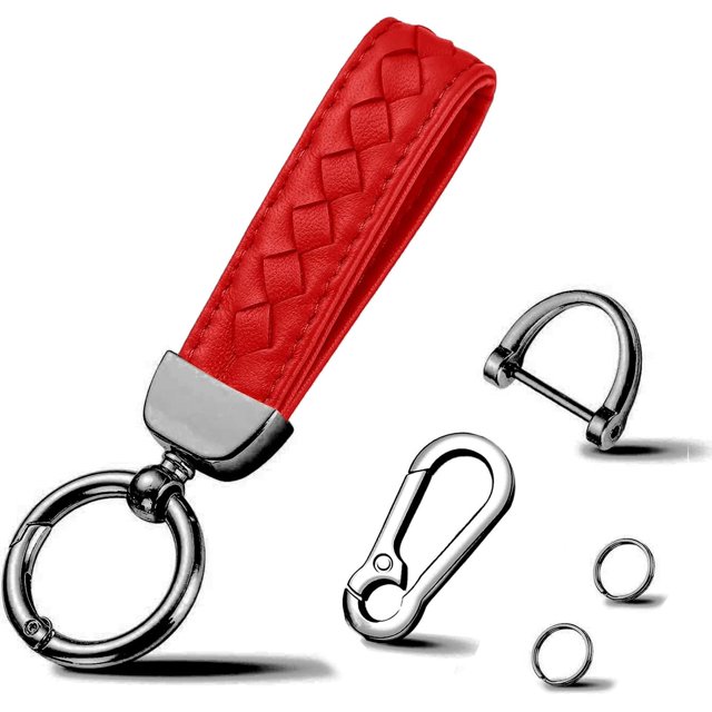 HAHDAXIA Genuine Leather Car Keychain with 2 Key Rings,Car Fob Key Keychain Holder with Anti-Lost D-Ring for Men Women