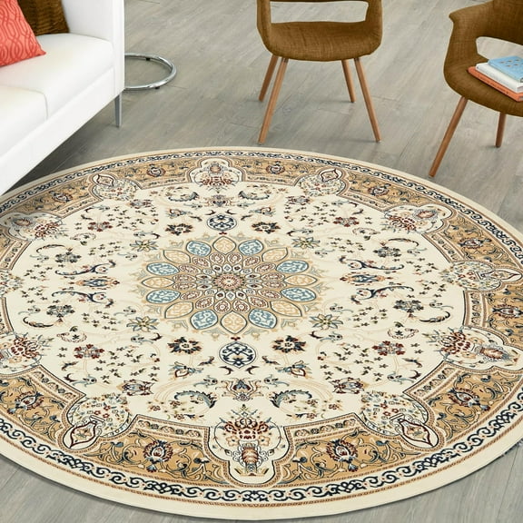 Unique Loom Narenj Collection Area Rug - Newcastle (5' 1" Round Ivory/Beige)
