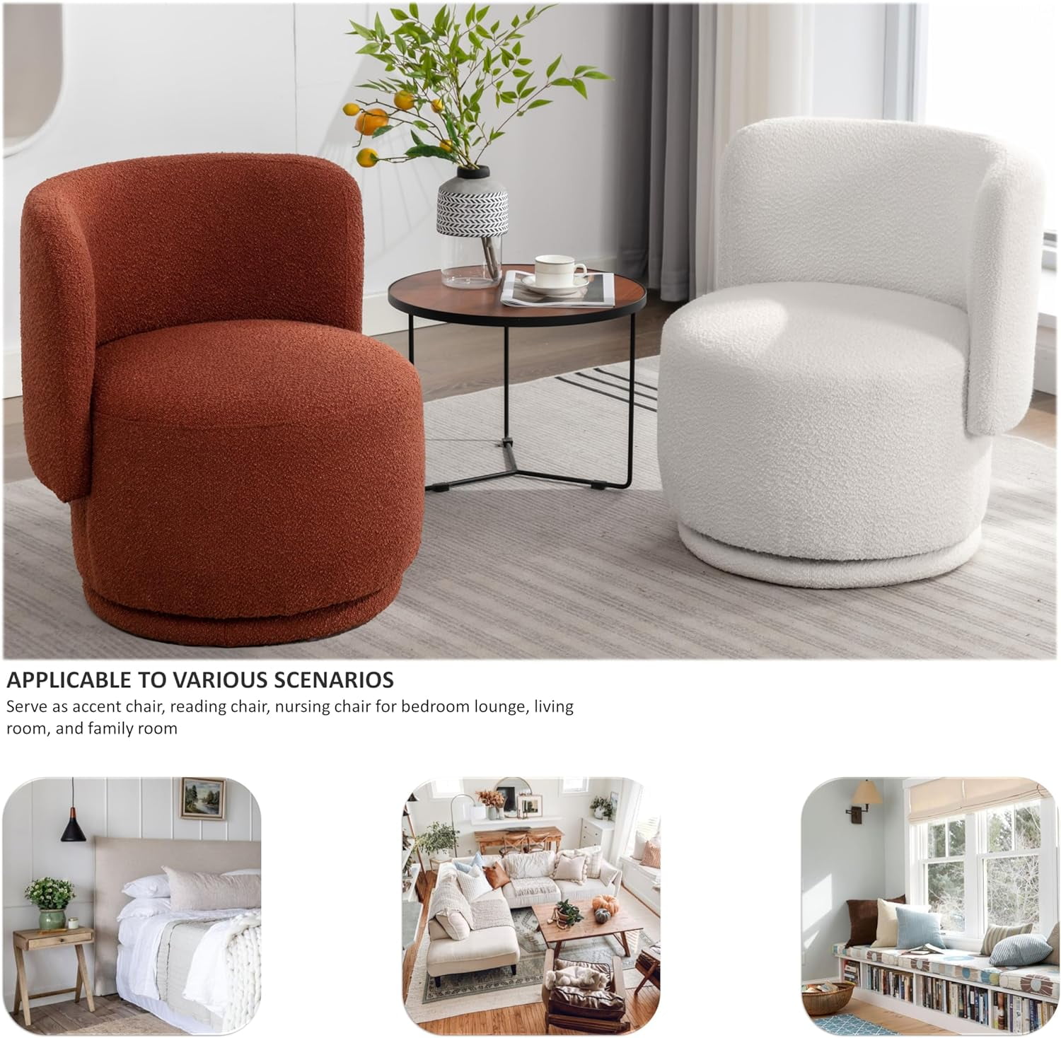 Locus Bono Swivel Accent Chairs Set of 2, Boucle Swivel Chair for