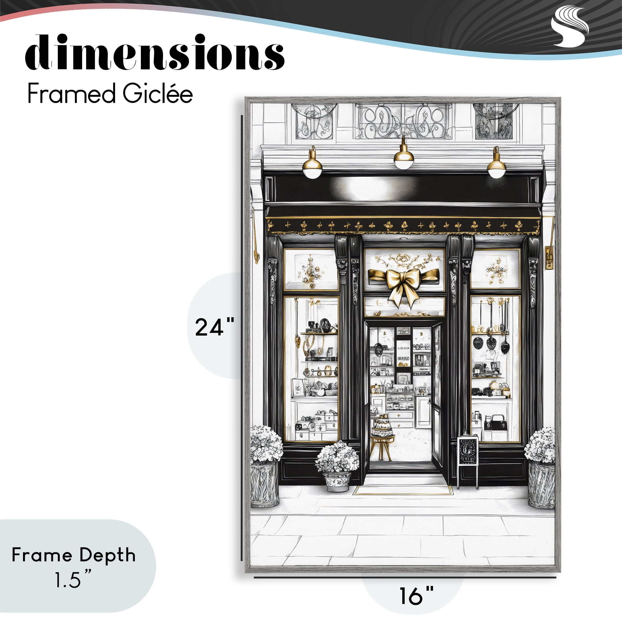 Stupell Industries Glam Paris Shop Facade Gray Framed Giclee Art, design by Petal Prints Design