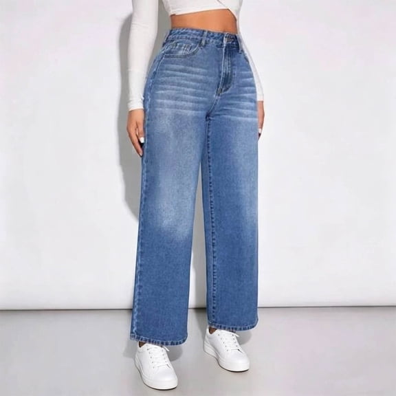 Women's Jeans Bootcut Plus Size Summer Casual Blue Commuting Washed Versatile Denim Pants
