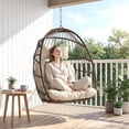 thumbnail image 3 of RADIATA Hanging Egg Chair Without Stand, Brown Wicker Swing Egg Chair with Cushion, 350 lbs Capacity, Indoor Outdoor Ceiling or Tree Hanging Chair for Patio, Bedroom, Porch, 3 of 9