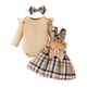 thumbnail image 1 of Odeerbi 0-18 Meses Conjunto Canastilla de Verano Para Niña Traje de Punto de Canalé Oso Falda Con Tirantes A Cuadros Con Cinta Para La Cabeza Conjunto de Tres Piezas Mono Con Lazo, 1 of 9