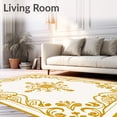 thumbnail image 2 of ODIKA 6'x9' Machine Washable Non-Slip Area Rug, Blooming Botanical Garden Scrollwork Damask Transitional Swirl High Traffic Rug with Pad, Gold, 520845, 2 of 8