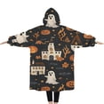 thumbnail image 2 of Oversized Wearable Blanket Hoodie,Autumn Halloween Scene Pattern Sherpa Blanket Hoodie with Super Pockets,Super Warm Fuzzy Pullover for Women & Men, 2 of 6