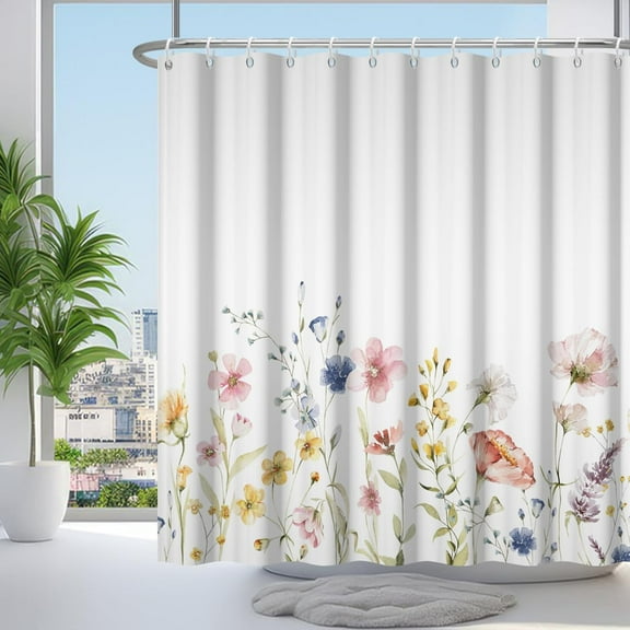 72x80 Inches Watercolor Floral Shower Curtain Colorful Pastel Wildflower Flower with Leaves Botanical Fabric Shower Curtains for Bathroom Decor Sets Polyester Waterproof with Hooks