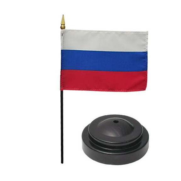 Russia Desk Flag with Base; American Made Rayon 4x6 inch Miniature Table Set Includes One Small Mini Country Stick Flags and One Black Stand (Russia Desk Flag and Base)