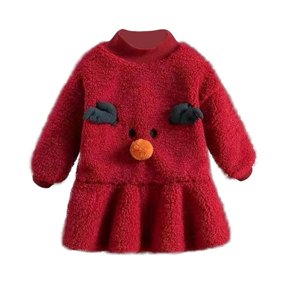 IUYRTFE Girls Christmas Reindeer Plush Dress Set Warm Fleece Long Sleeve Round Neck Belted Dress Outfit for Holiday Party Casual Daily Wear(Red,3 Years)