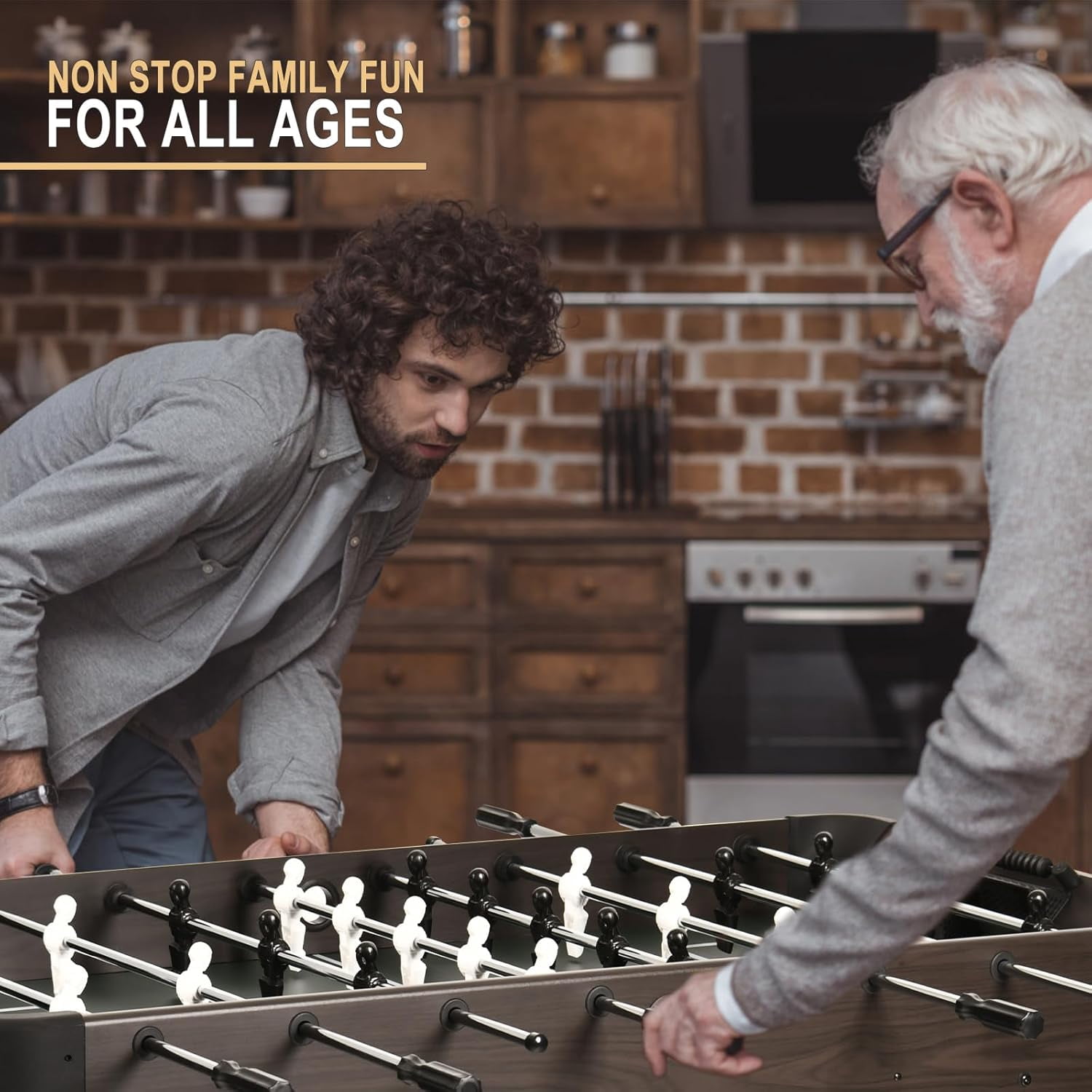 RAYKEEP 54“ Foosball Table, Full-Size Soccer Game Table for Home & Game Room, MDF Construction with Wood Grain Finish, Family Game Table w/ 2 Balls for Kids, Teens & Adults