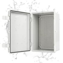 Iron Forge Cable Waterproof Junction Box - Outdoor Electrical Enclosure - Plastic Project Boxes with Mounting Plate, Wall Brackets, Weatherproof Hinged White Panel Cover - IP65-11x7 Inch