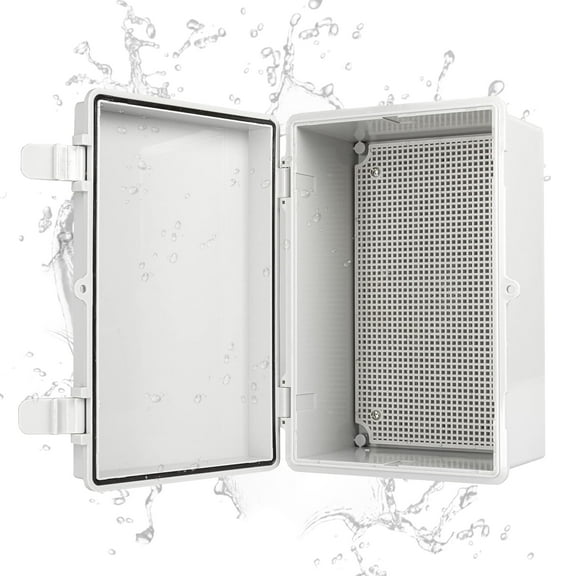 Iron Forge Cable Waterproof Junction Box - Outdoor Electrical Enclosure - Plastic Project Boxes with Mounting Plate, Wall Brackets, Weatherproof Hinged White Panel Cover - IP65-11x7 Inch