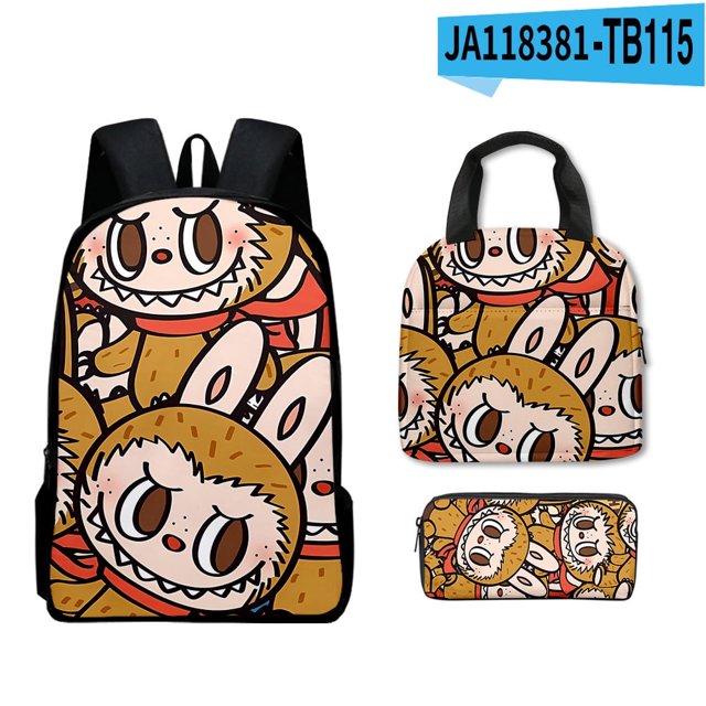 Mario School Backpack Travel Bag Three-piece Lunch Backpack Student Schoolbag Teen School Gift