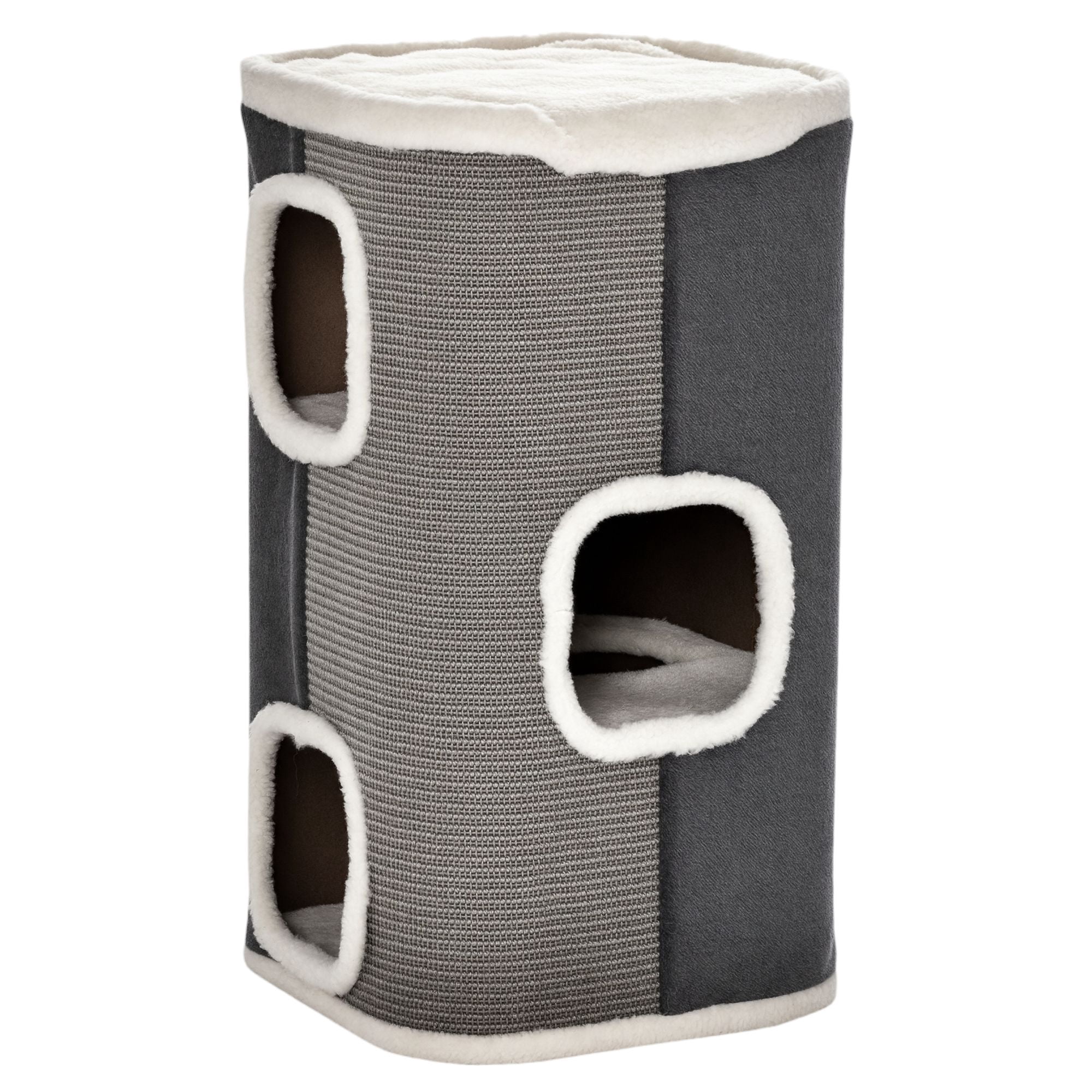 Grey 4-Story Cat House Condo with Sisal Scratching Post - Indoor Cat Tower, 16" x 16" x 29" - Cozy Resting & Play Area for Cats Up to 10lbs