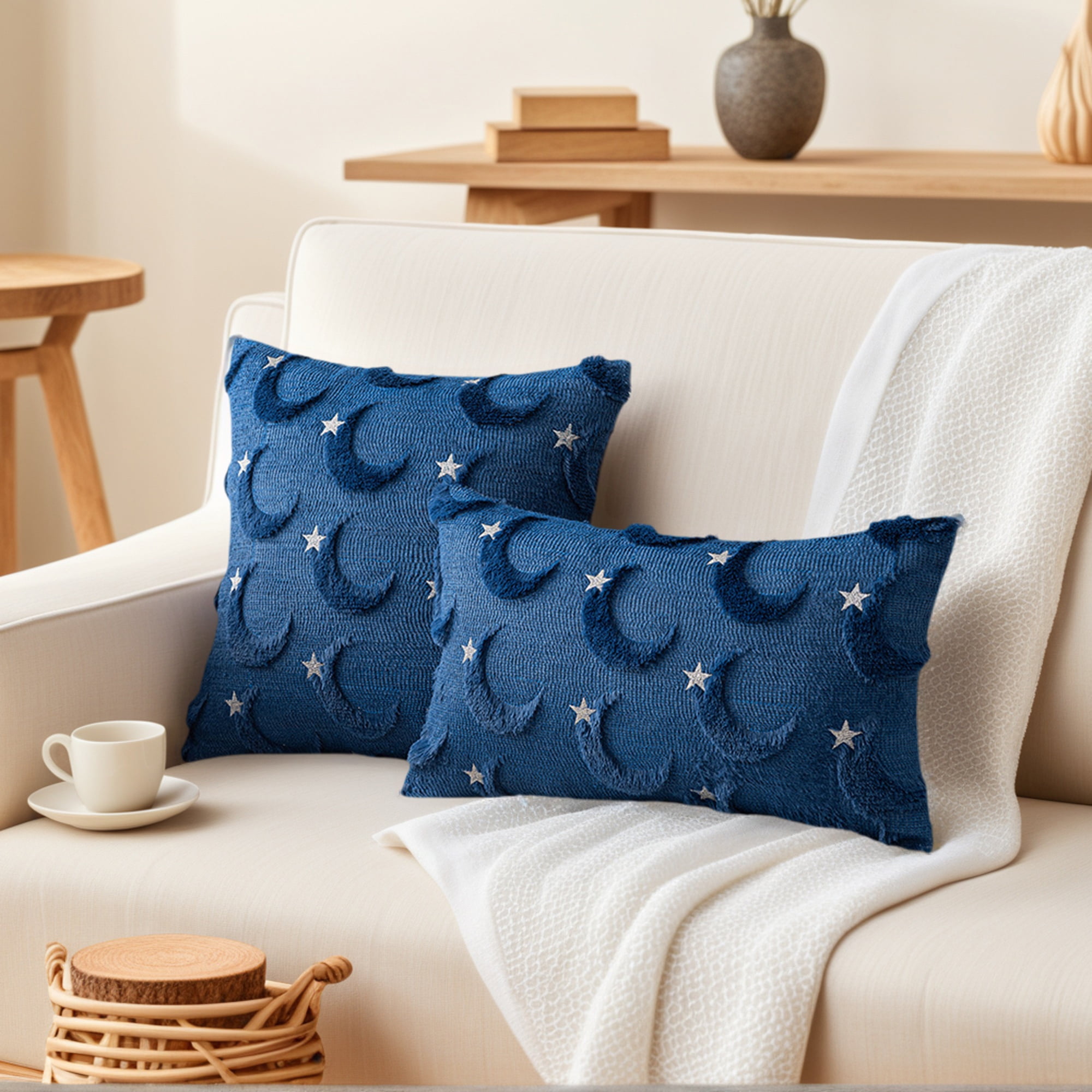 Unique Bargains Star Embroidered Throw Pillow Covers Pack of 2 Blue 20" x 12"