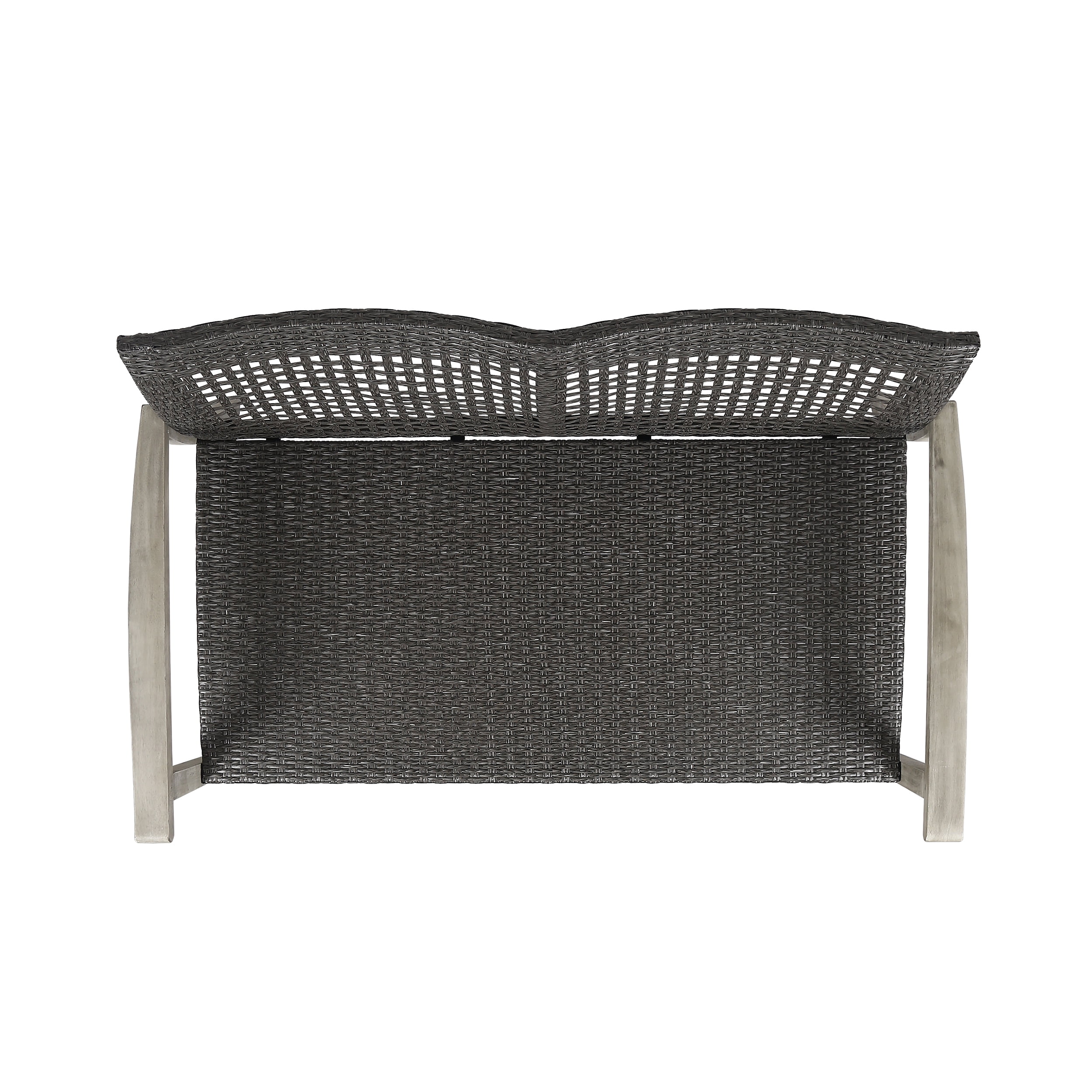 Outdoor Wicker Loveseat 52 Inch, Acacia Wood Patio Sofa with Iron Frame, Woven Seat Conversation Set for Backyard and Garden, Grey