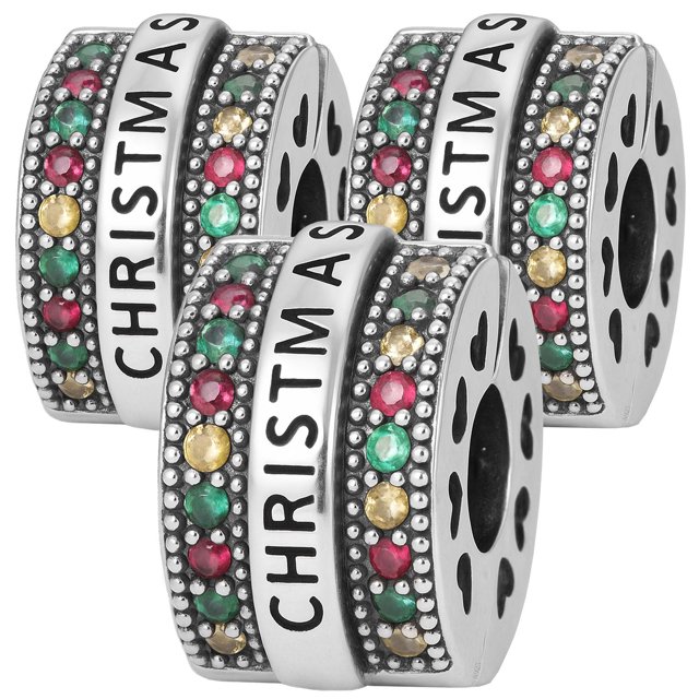 Dije navideño plata Xmas01 3Pzas Plata S925 Chapa Separador Clip Christmas Plata/Multicolor Caja Blanca 4x4cm.