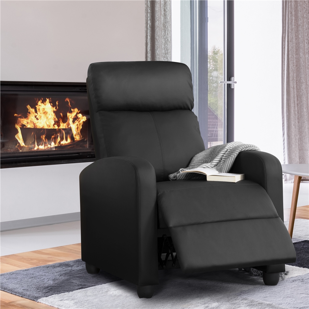 Renwick Faux Leather Push Back Theater Recliner, Black photo 2