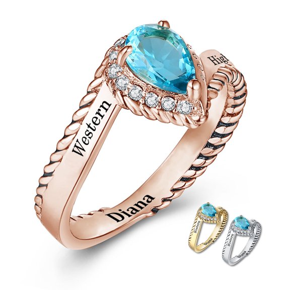 Mementos USA Custom Women's Class Rings for High School or College-Sterling Silver 925/Rose Gold
