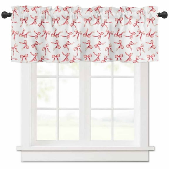 Pink Bow Ribbon Valances for Windows Farmhouse Kitchen Curtains Valances Rod Pocket Valance Curtains for Kitchen Windows Vintage Modern Art Bowknot Window Valances for Bathroom Bedroom 42"x18"