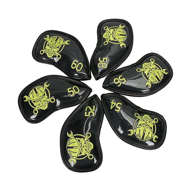 6 piezas portátiles PU Golf Irons Head Cover Skull Design Número de identificación Mujeres Hombres Protección antideslizante con protección de manga d - Verde Sunnimix cubierta de la cabeza de golf