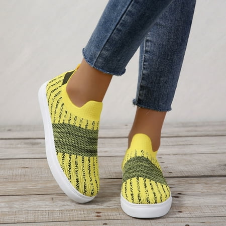 

HIBRO Ladies Fashion Mesh Breathable Colorblock Comfortable Soft Sole Flat Casual Shoes