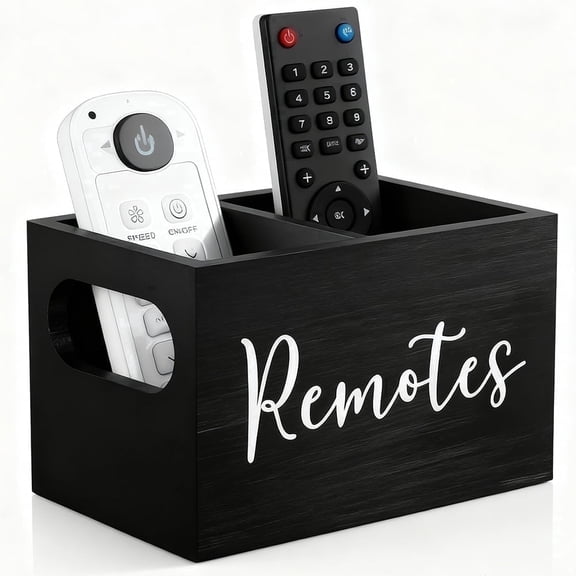 Youersen Remote Organizer, Black Remote Holder with 2 Slots for Table or Nightstand, Wooden