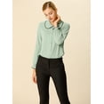 thumbnail image 3 of Blusa De Manga Larga Con Cuello Peter Pan Y Volantes Para Mujer Verde S, 3 of 6