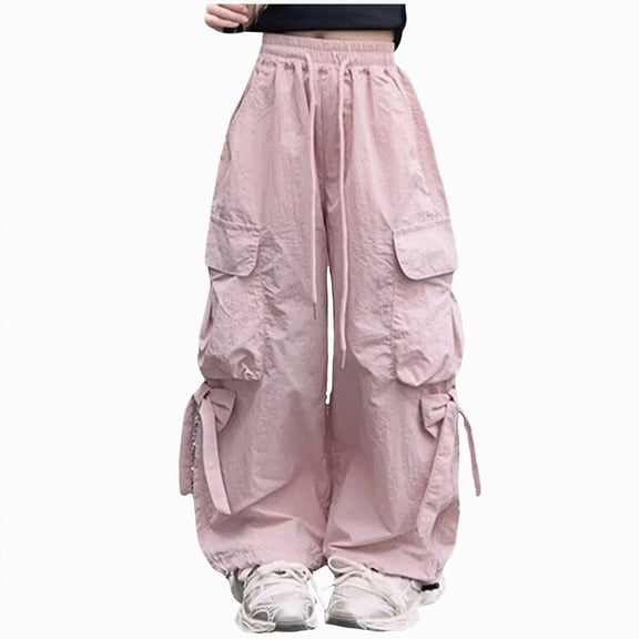 Ccpelsie Girls Wide Leg Sweatpants Drawstring High Waist Baggy Pants Cute Print Sweatpants with Pockets for Teen 5-14Y(Pink,15-16 Years)