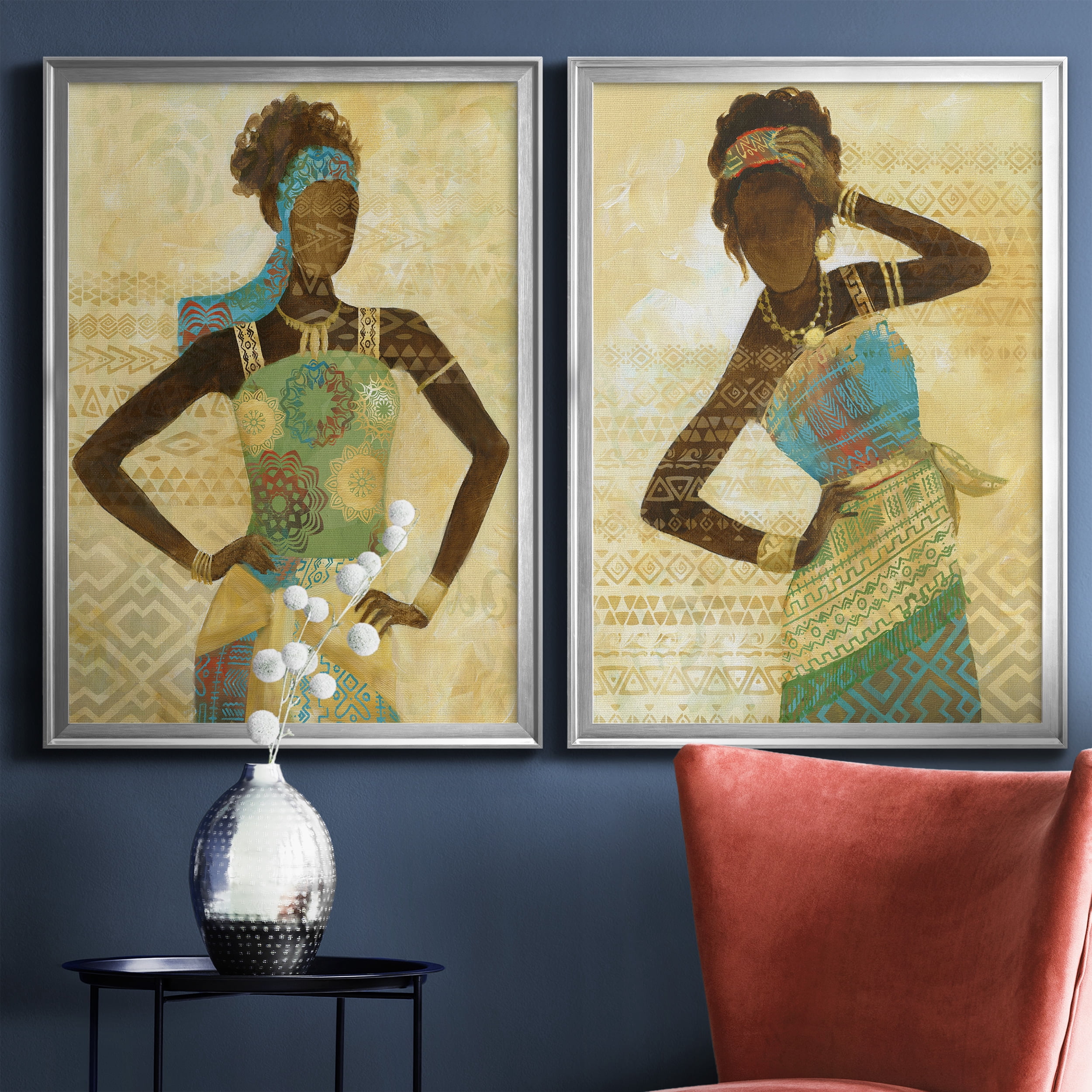 2 Piece Set Tribal Vision I Premium Framed Canvas - Ready to Hang - 26.5 x 36.5 Each - Silver Frame