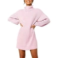 thumbnail image 3 of KZKR Women's Sweater Dress High Neck Knitted Pullover Dress Loose Casual Style, 3 of 3
