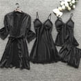 thumbnail image 2 of Nnhblu Womens 4pcs Lace Pajamas Sets Camisole with Short and Nightgown Pjs Satin Sleepwear Loungewear Black Sleepwear for Women, 2 of 5