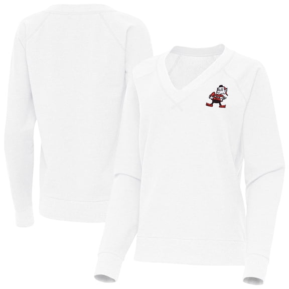 Women's Antigua White Cleveland Browns Varsity Tri-Blend V-Neck Long Sleeve T-Shirt