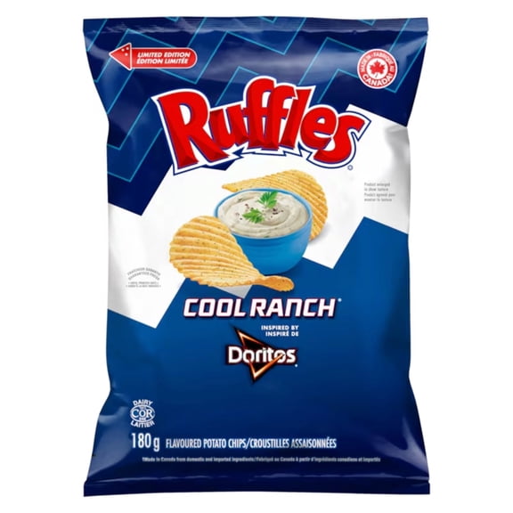 Ruffles Cool Ranch Flavored Ridged Potato Chips, 180 g / 6.3 oz