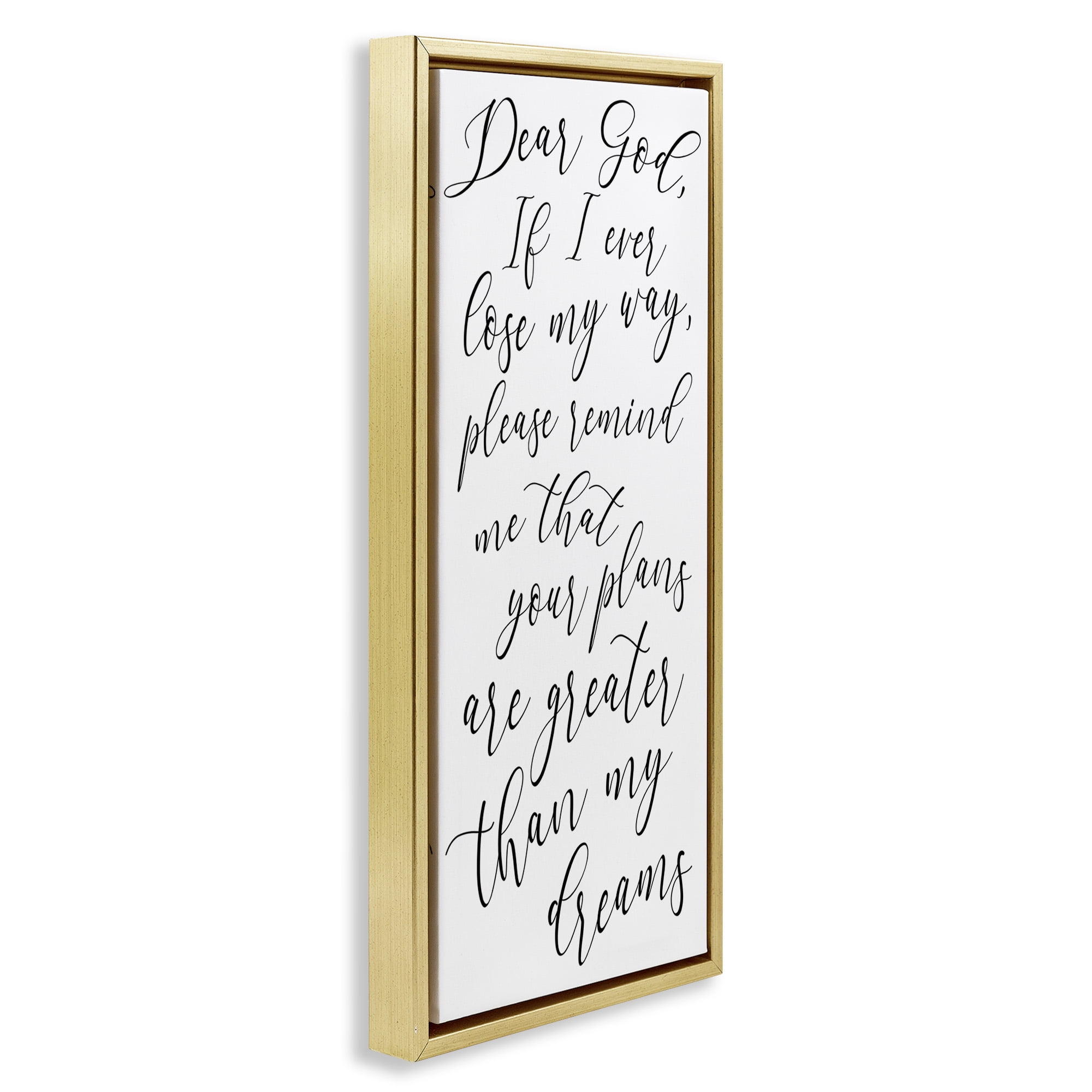 Stupell Industries Dear God Motivational Phrase Religious Painting Gold Floater Framed Canvas Art Print Wall Art, 11 x 25