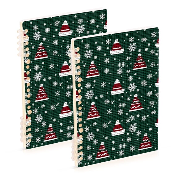 FORMRS 1-Subject Spiral Notebook 8" x 5" College Ruled 60 Refillable Sheet A5 Hard Cover, 2 Pack, Red Christmas Trees